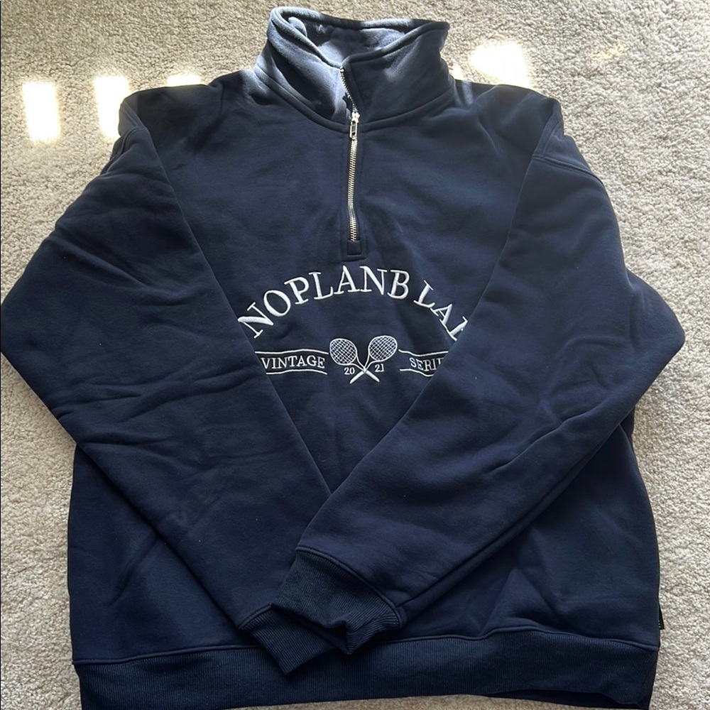 Navy Quarter-Zip Pullover with Embroidered Design